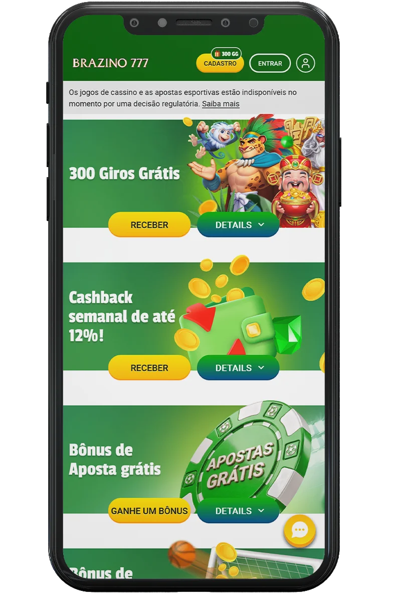 Captura de tela de um cassino online em um celular